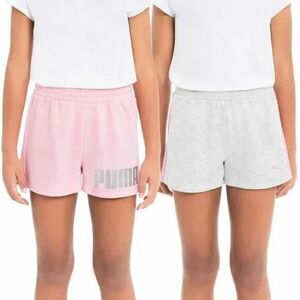 PUMA Girls' 2pk Gray Pink All Day Comfort Youth Shorts Set Size M (10/12)